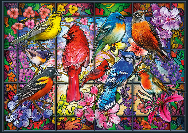 Stained Glass Songbirds 500 Pieces Buffalo Games Puzzle Warehouse