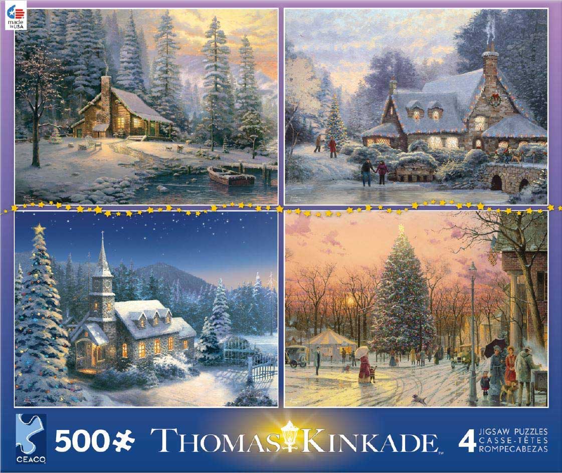 Thomas Kinkade 4 In 1 Christmas 500 Pieces Ceaco Puzzle Warehouse   021081360005 B 