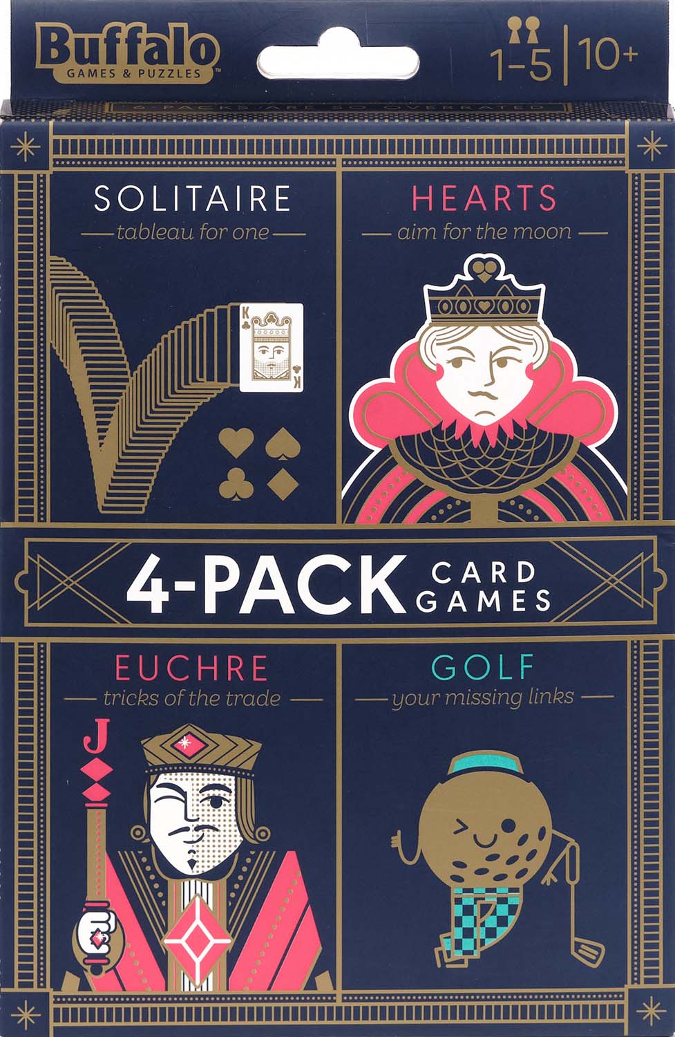 4-Pack of Card Games- Solitaire, Hearts, Euchre, Golf