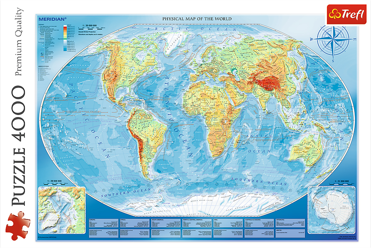 Large Physical Map of the World/Meridian - Scratch and Dent