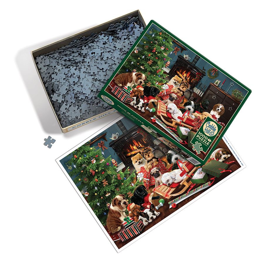 Christmas Puppies, 1000 Pieces, Cobble Hill | Puzzle Warehouse