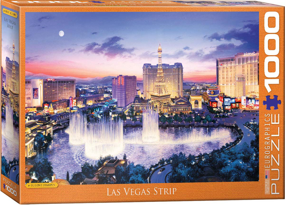 Las Vegas Strip above Bellagio Sign Twilight Strip 3D Postcard 