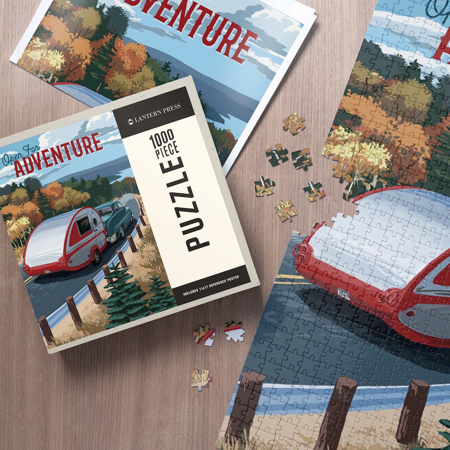 Open for Adventure, Retro Camper on Road, Painterly, 1000 Pieces ...