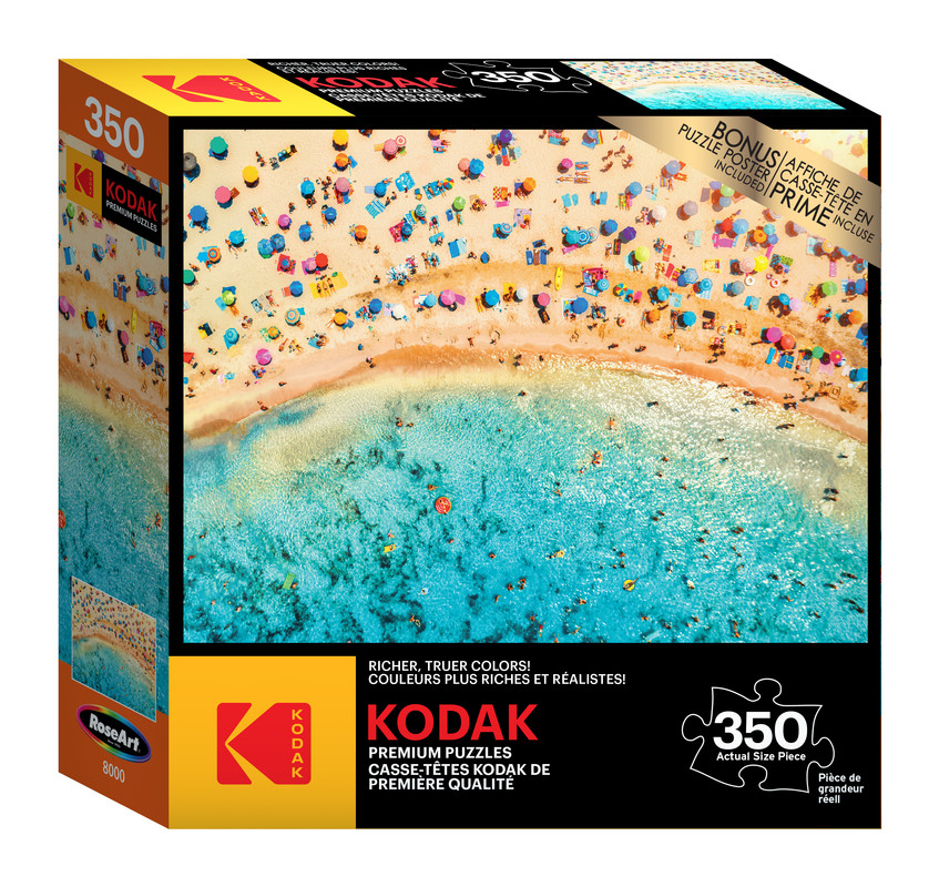 Kodak 350 - Aerial View of Sandy Beach with Colorful Umbrellas