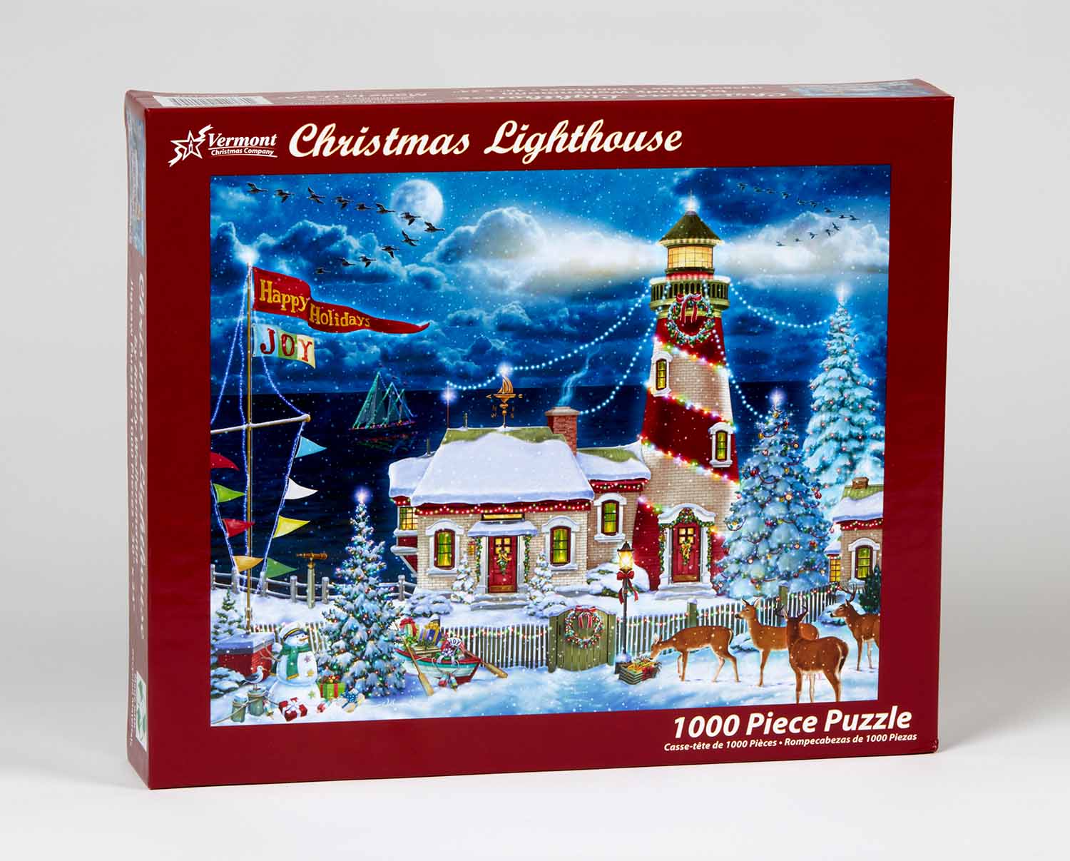 Christmas Lighthouse, 1000 Pieces, Vermont Christmas Company | Puzzle ...