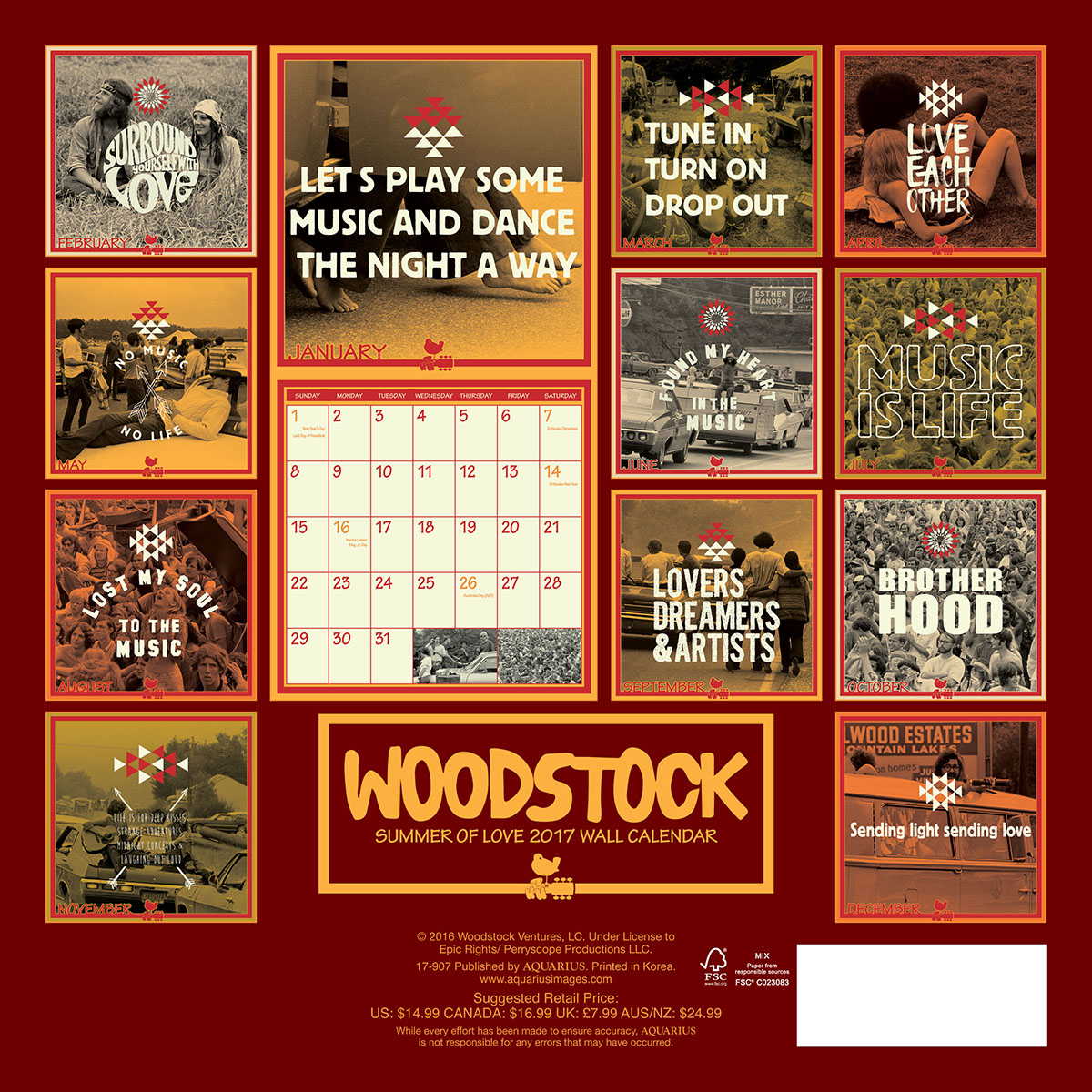 Woodstock 2017 Wall Calendar, Aquarius Puzzle Warehouse