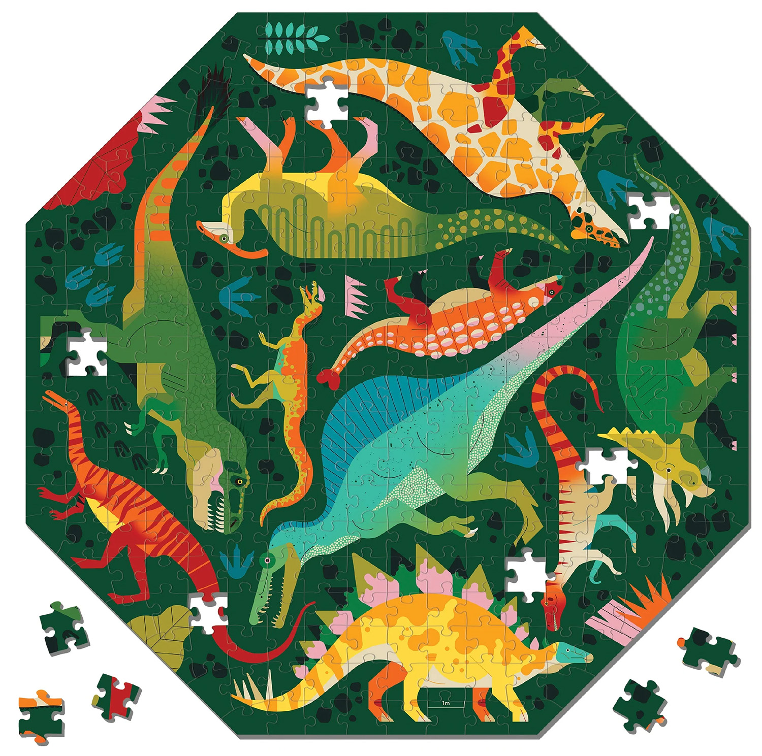 Dinosaurs to Scale Octagon Shaped Puzzle