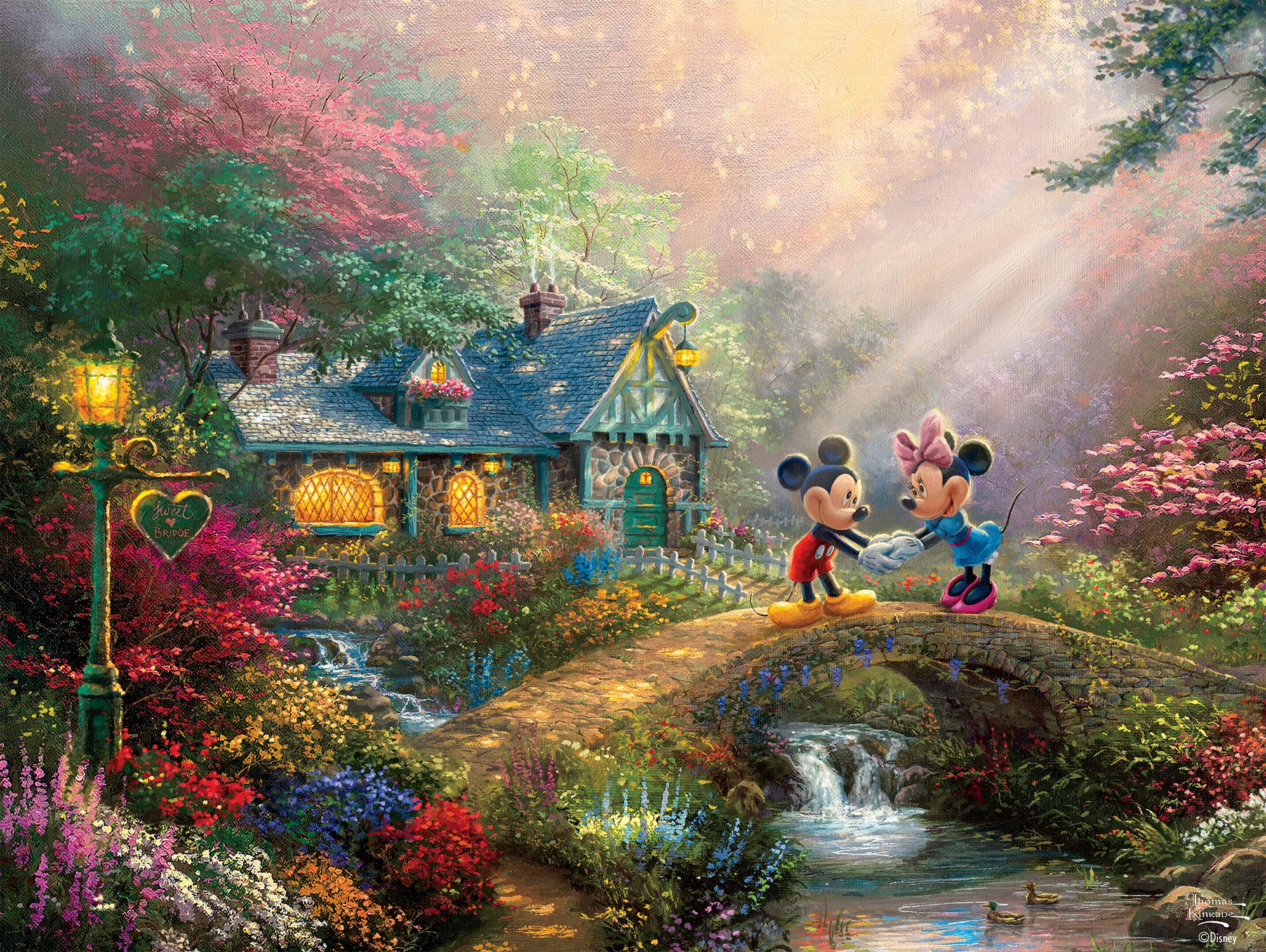 Thomas Kinkade Disney - Mickey & Minnie Sweetheart Bridge Disney Jigsaw Puzzle