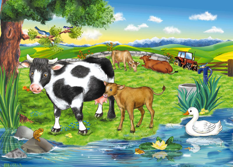 Farm Animals - Cows by the Stream, 35 Pieces, Jumbo | Puzzle Warehouse