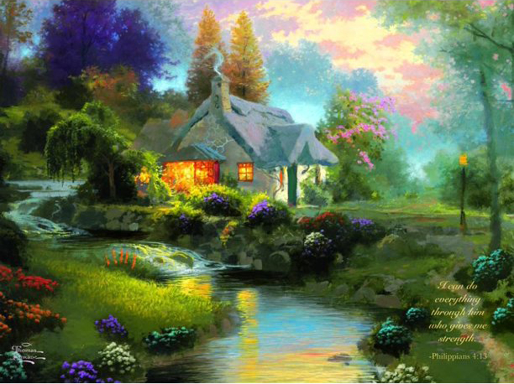Spring at Creekside Cottage Countryside Jigsaw Puzzle