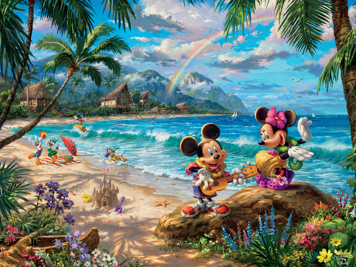Thomas Kinkade Disney - Mickey and Minnie In Hawaii Disney Jigsaw Puzzle