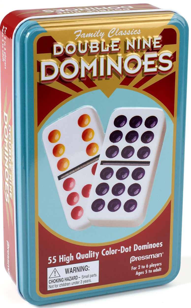 Dominoes: Double Nine Color Dot Dominoes in Tin - Scratch and Dent