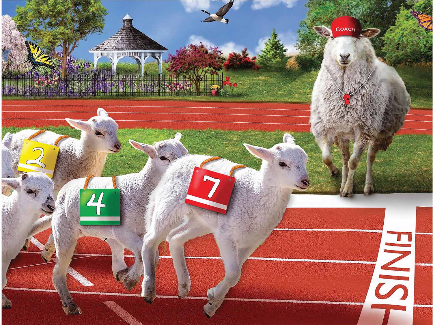Running of the Lambs Track and Field Animals Jigsaw Puzzle