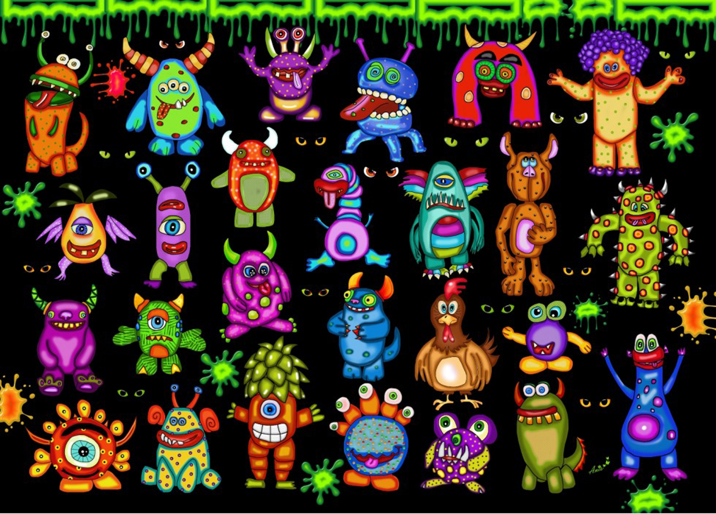 25 Little Monsters and One Chicken Fantasy Jigsaw Puzzle