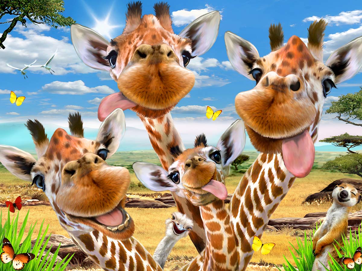 Giraffe Selfie Puzzle + Plush Animals Jigsaw Puzzle
