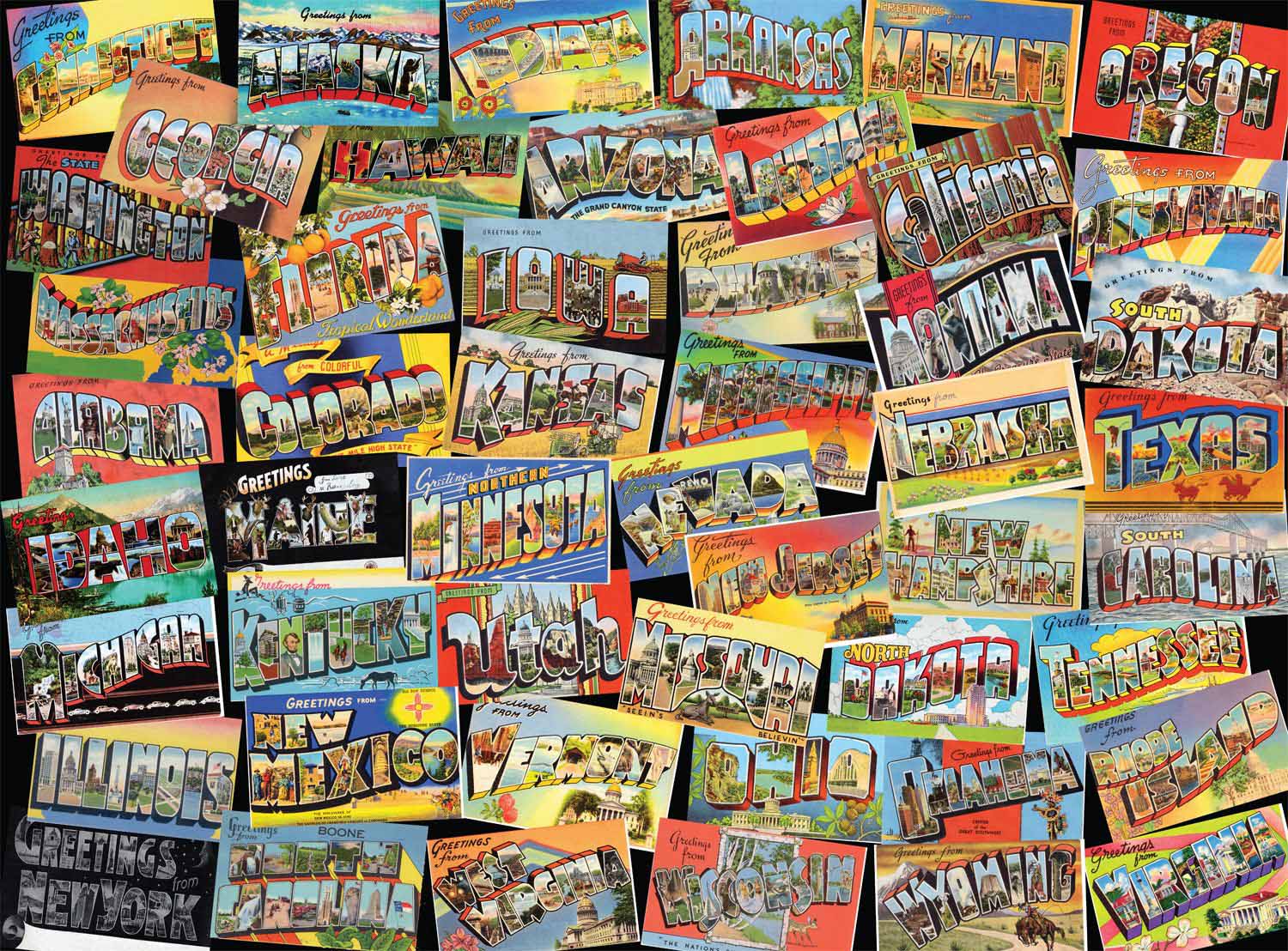 50 States Vintage Travel Jigsaw Puzzle