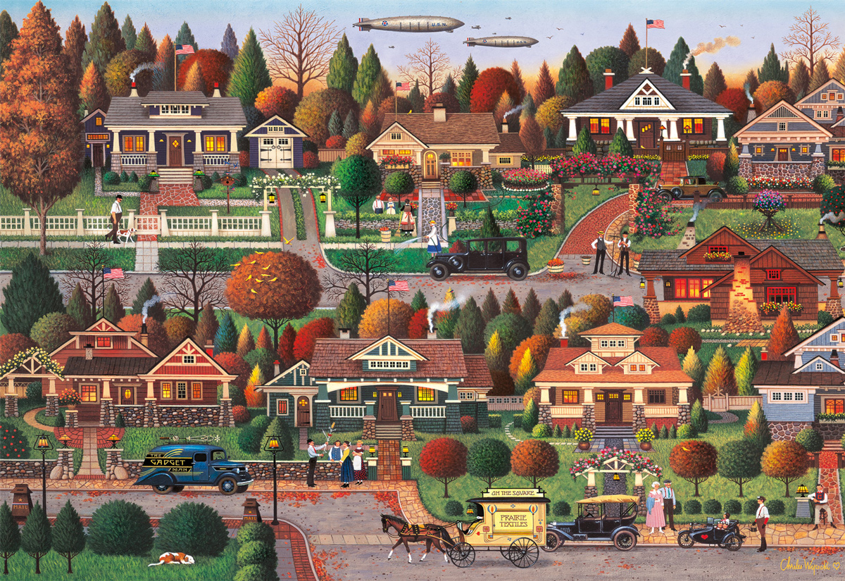 Labor Day in Bungalowville Patriotic Jigsaw Puzzle