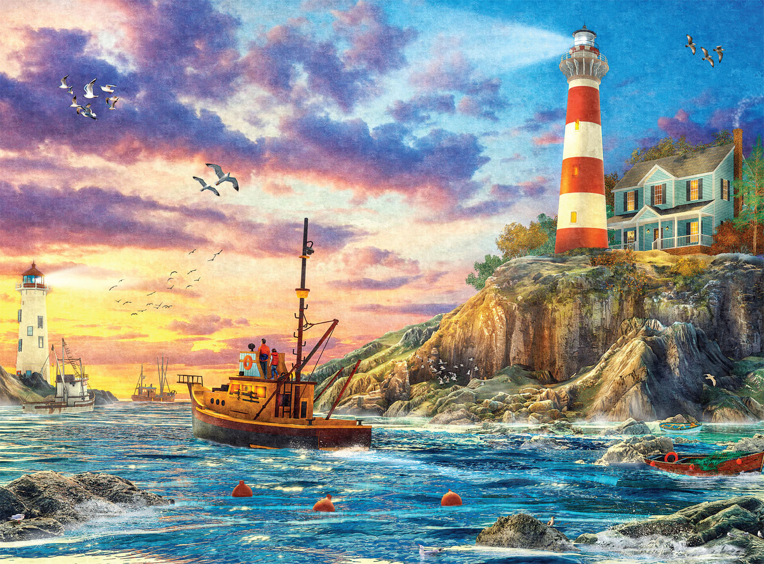 Evening Fishing Lighthouse Jigsaw Puzzle