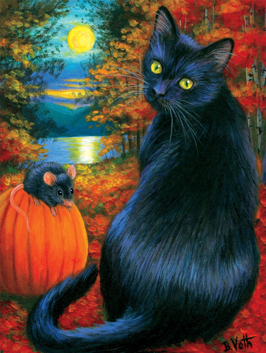 October Moon 2 Cats Jigsaw Puzzle