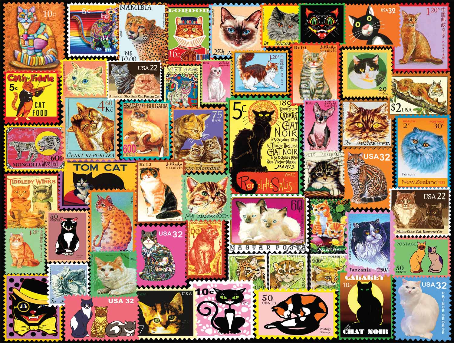 Cats on Stamps Cats Jigsaw Puzzle
