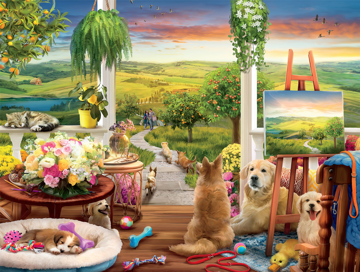 Cozy Front Porch Dogs Jigsaw Puzzle