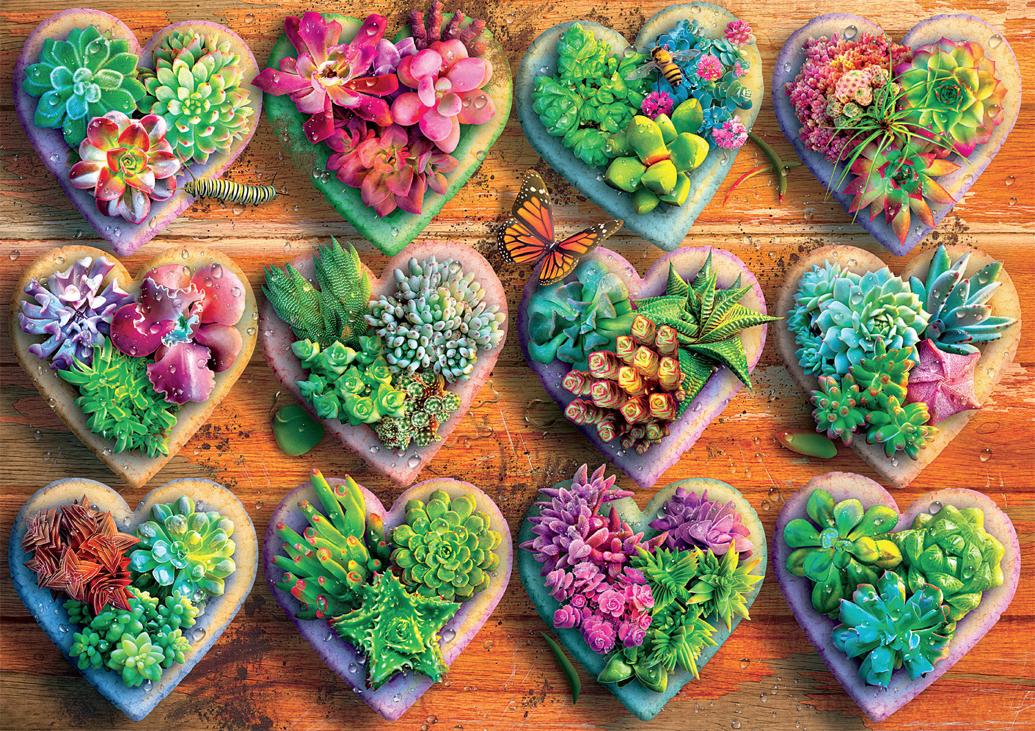 Heart Succulents Butterflies and Insects Jigsaw Puzzle