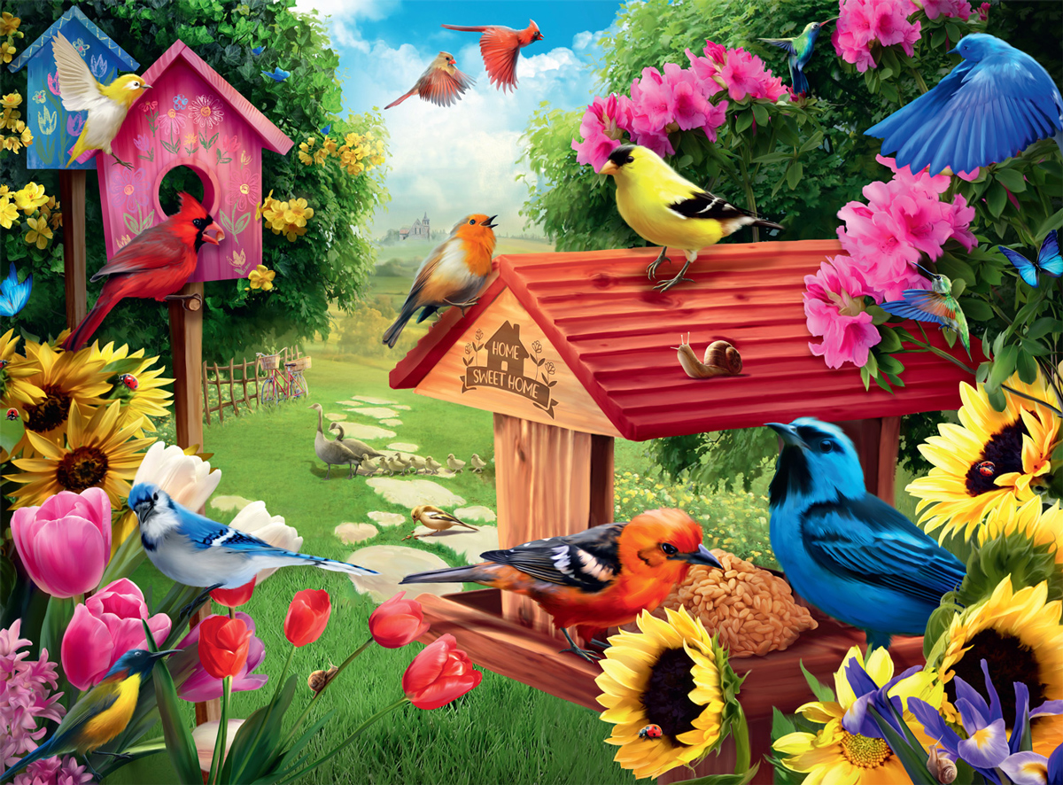 Garden Birdhouse - North American Songbirds Birds Jigsaw Puzzle