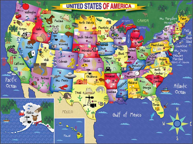 Map United States Kids U.S.A. Map Educational Children's Puzzles