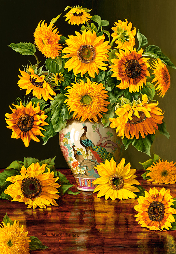 Sunflowers in a Peacock Vase Fine Art Jigsaw Puzzle