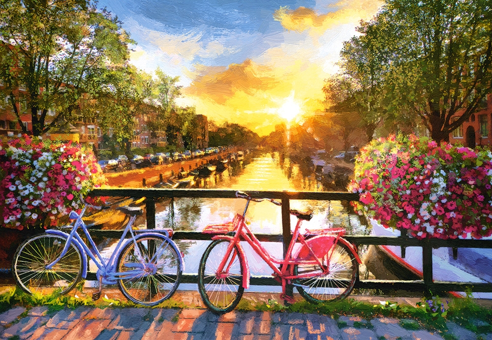Picturesque Amsterdam with Bicycles Sunrise & Sunset Jigsaw Puzzle