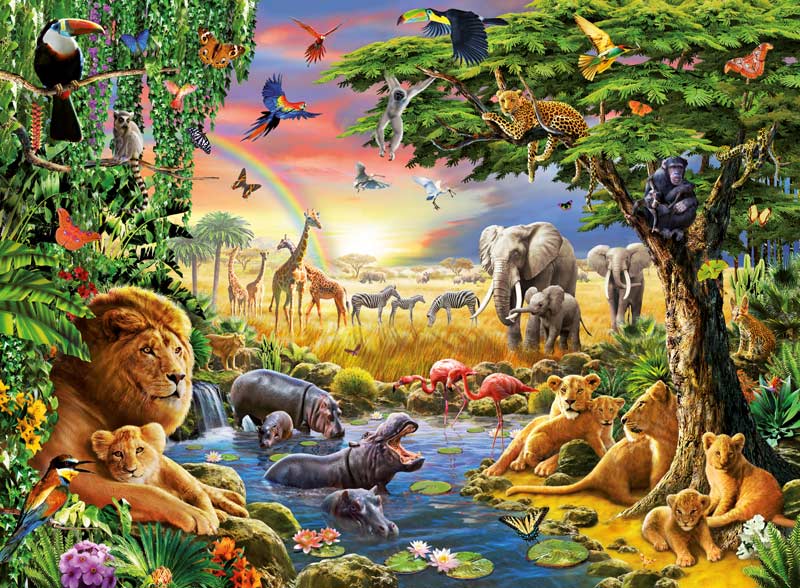 Evening at the Waterhole Jungle Animals Jigsaw Puzzle