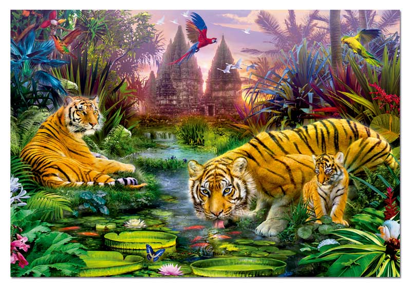 Tigers At The Ancient Stream, 500 Pieces, Educa | Puzzle Warehouse