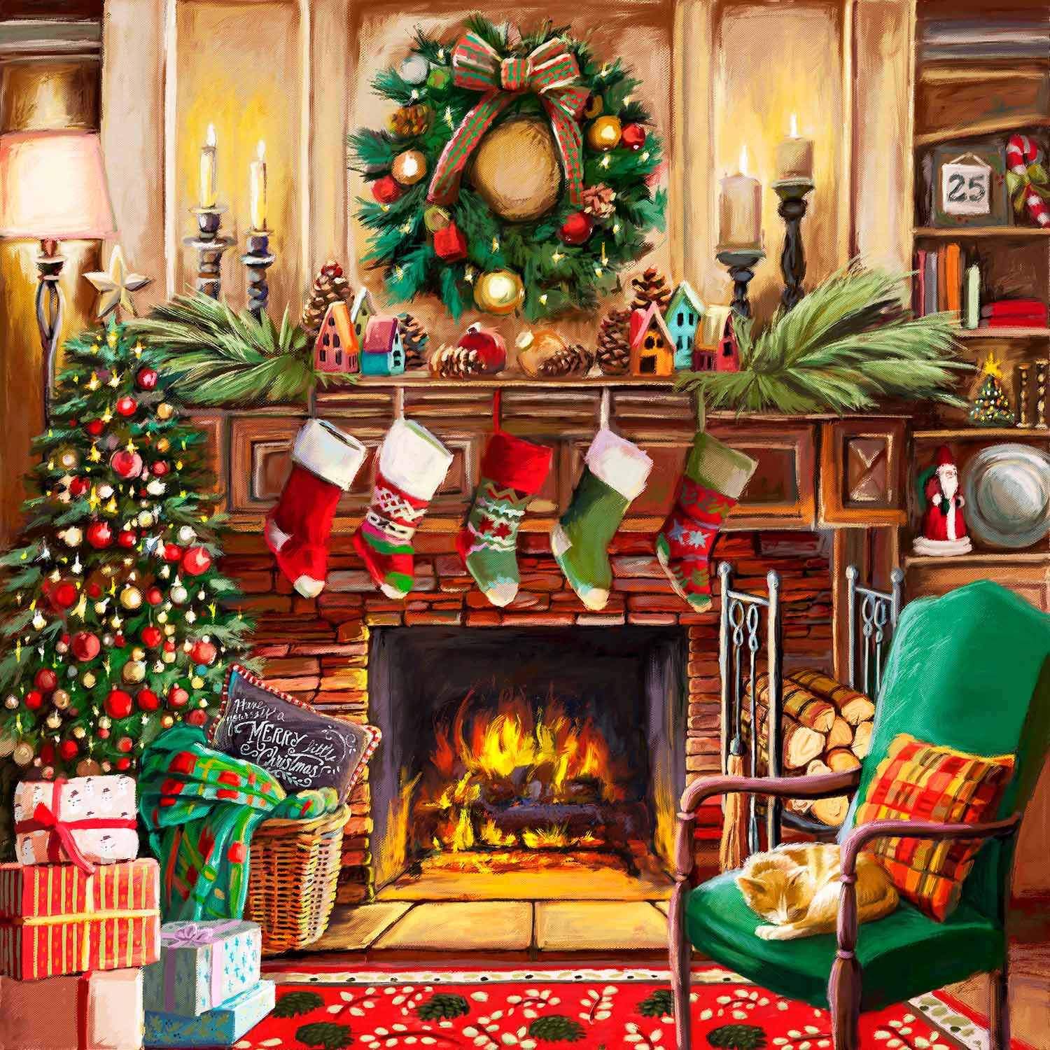 Resting by the Fireplace, 300 Pieces, SunsOut | Puzzle Warehouse