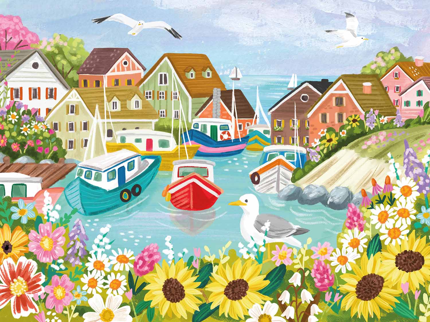 Sea Town Harbor Boat Jigsaw Puzzle