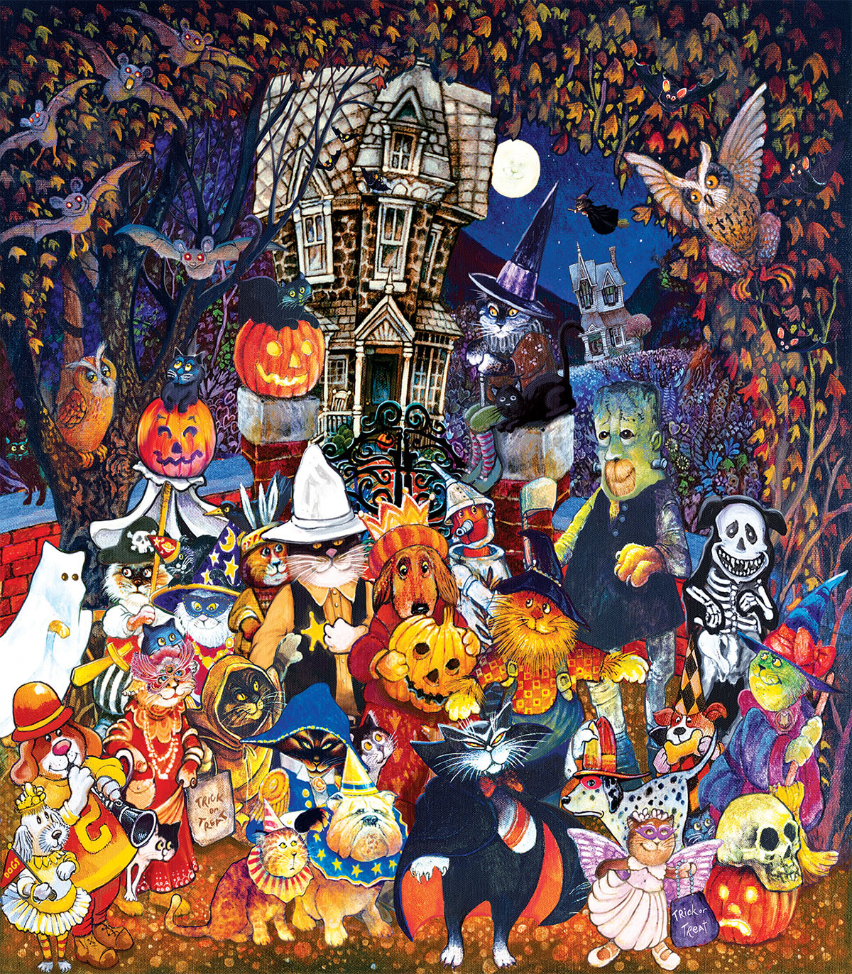 Cats and Dogs on Halloween - Scratch and Dent Animals Jigsaw Puzzle