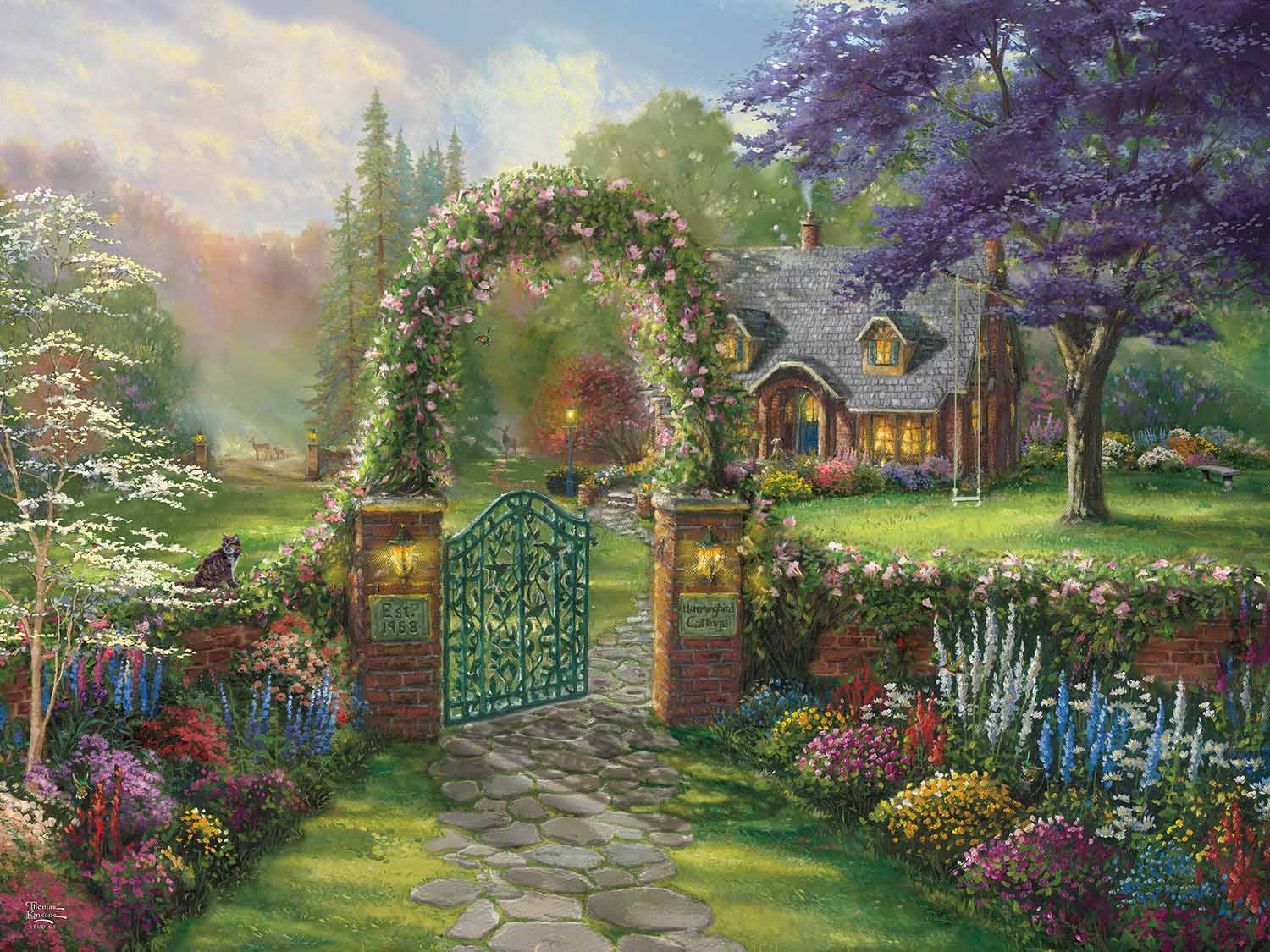 Thomas Kinkade Inspirations - Hummingbird Cottage Flower & Garden Jigsaw Puzzle