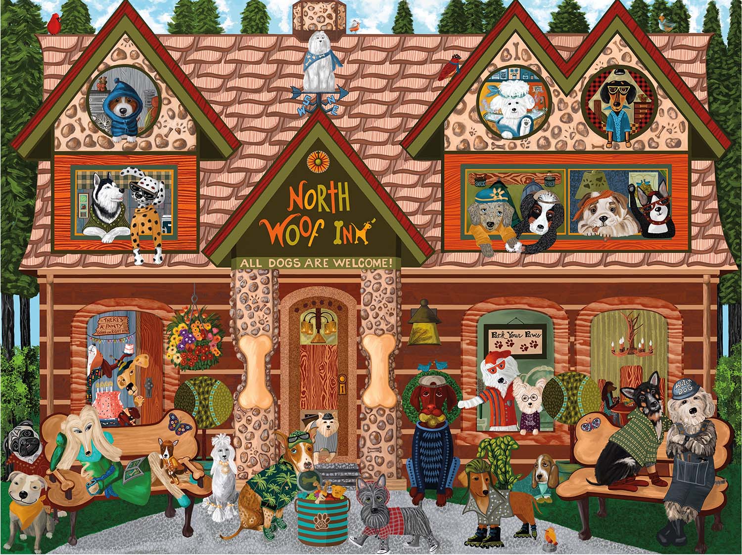 Woof N' Wag - North Woof Inn Dogs Jigsaw Puzzle