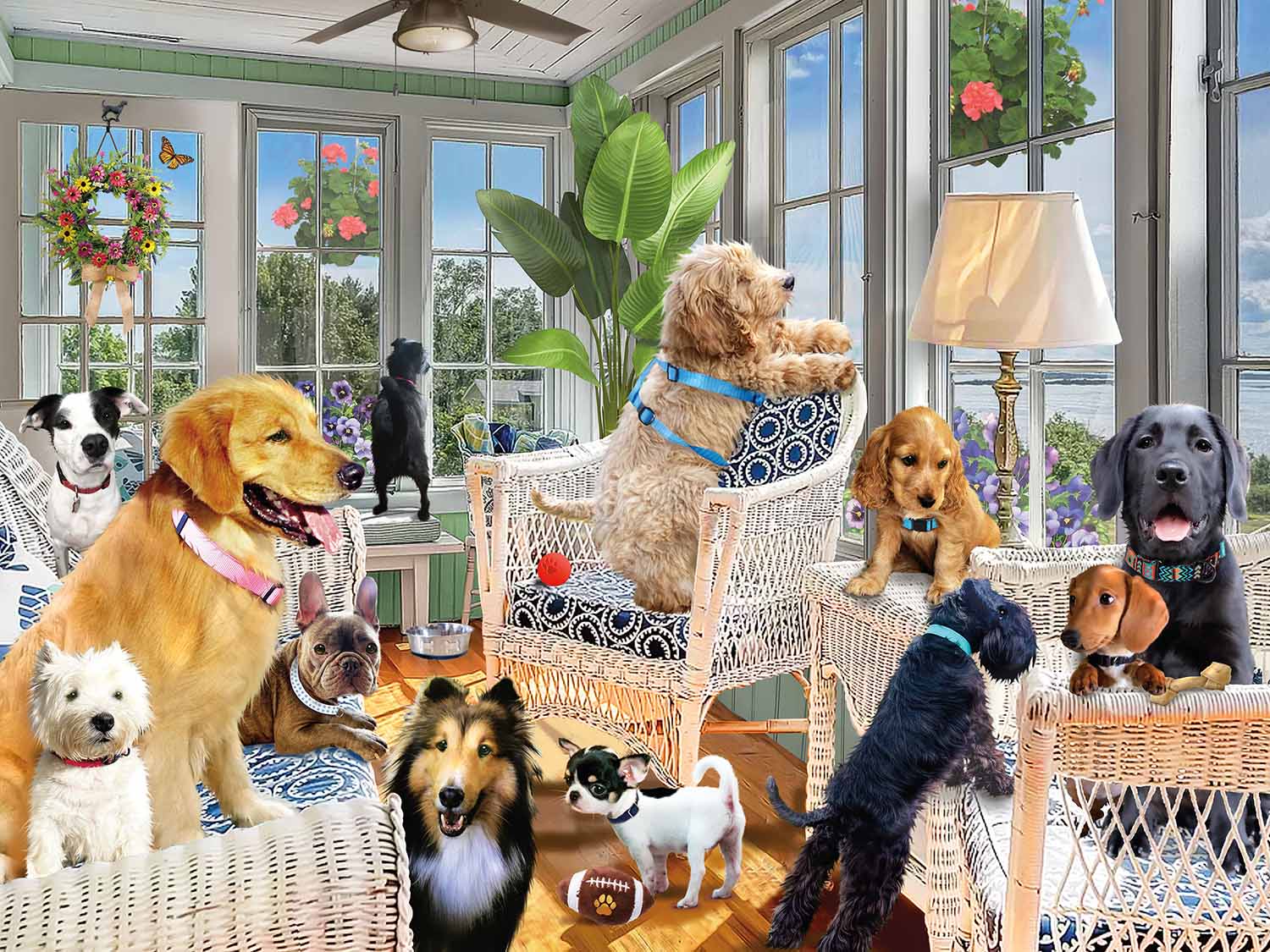 Paws Gone Wild - Sunroom Pups Dogs Jigsaw Puzzle