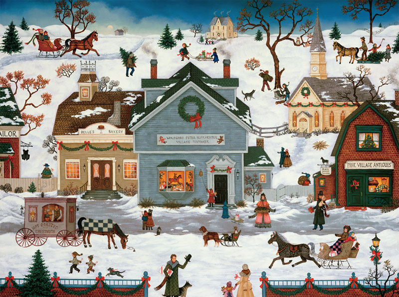 Linda Nelson Stocks Cobblestone Holiday 750 PC Jigsaw Puzzle Christmas USA Ceaco for sale online 