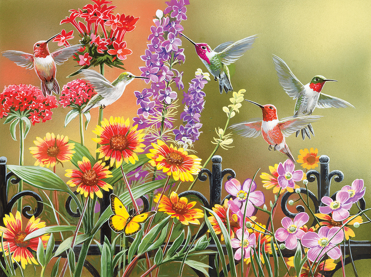Hummingbirds at the Gate Birds Jigsaw Puzzle