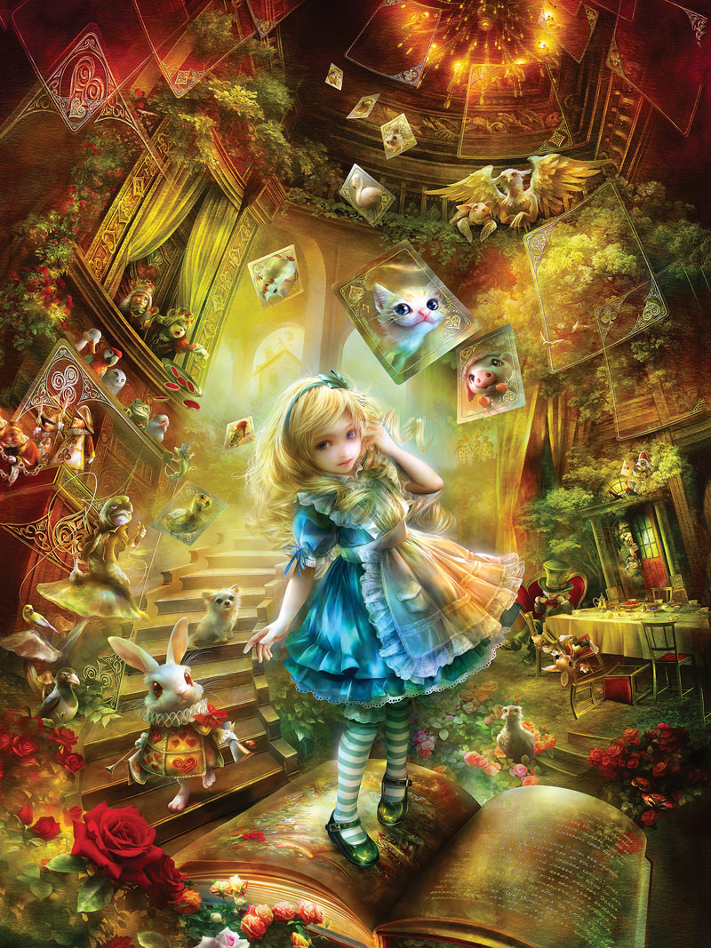 2 MasterPieces Alice in Wonderland and Down The Rabbit Hole 300pc Ez-grip Puzzle for sale online 