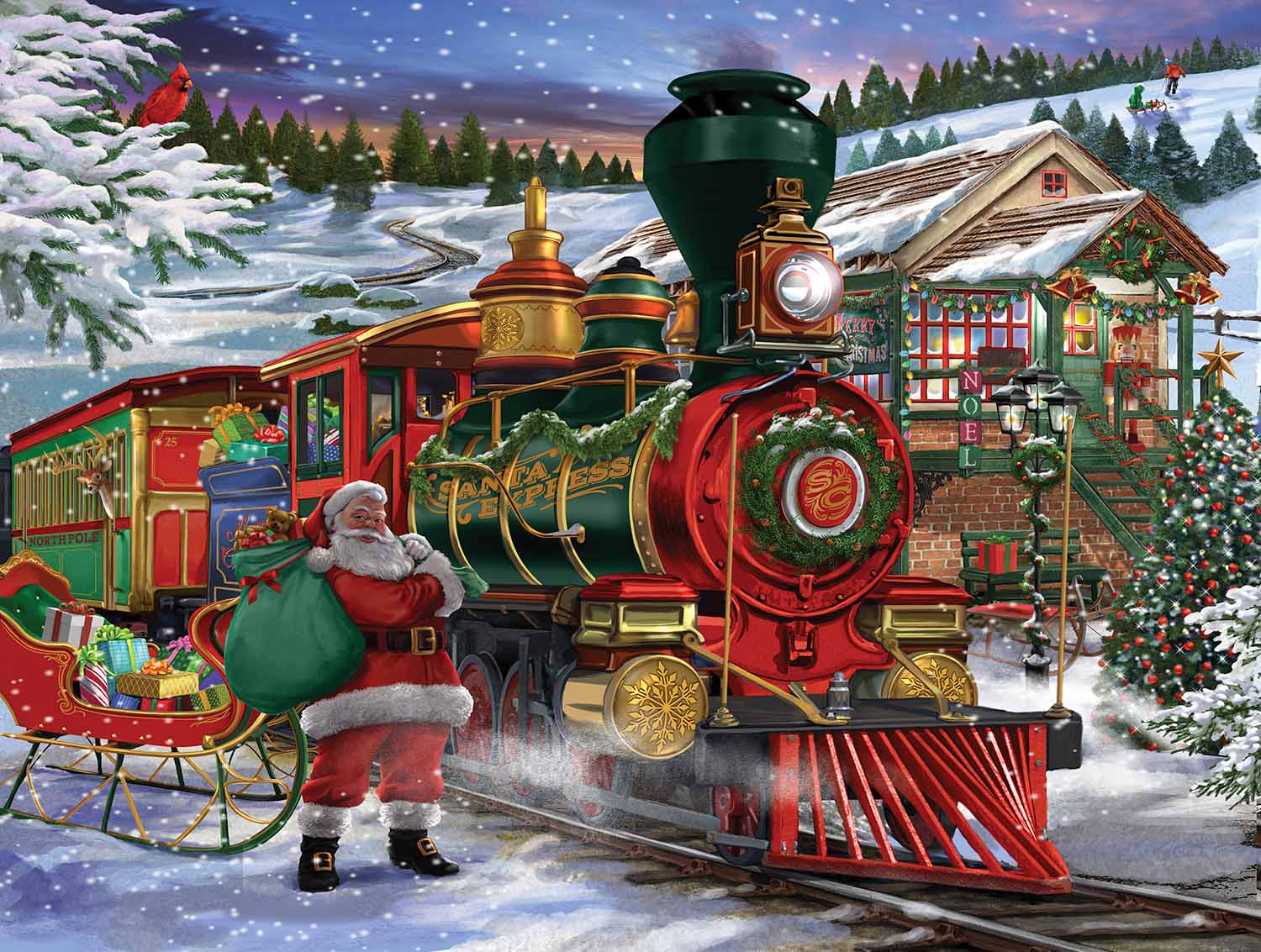 Santa at the Station, 300 Pieces, SunsOut | Puzzle Warehouse