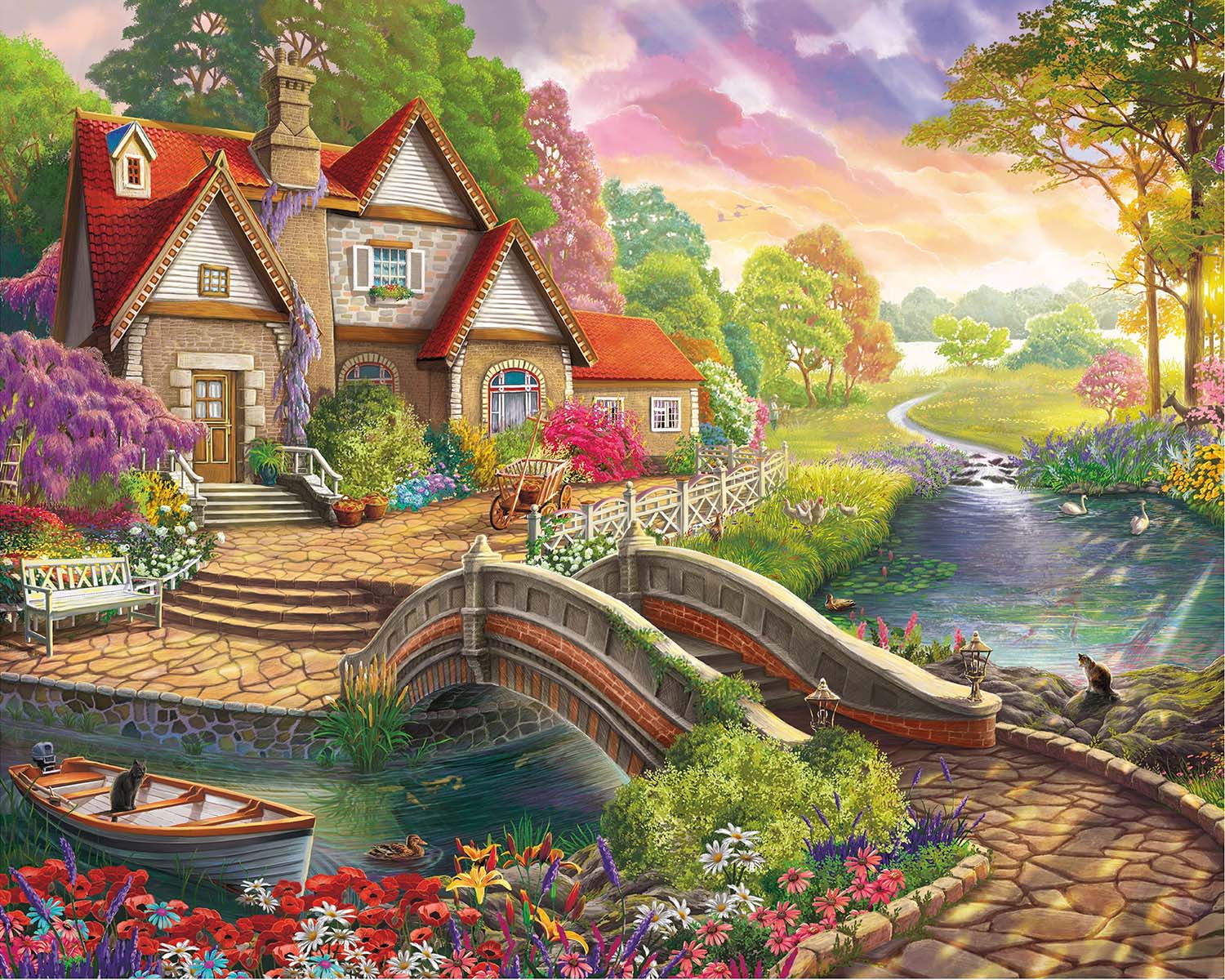 Cozy Cottage By the River Landscape Jigsaw Puzzle