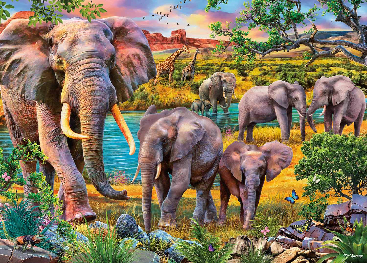 Wild Elephant Family Animals Jigsaw Puzzle