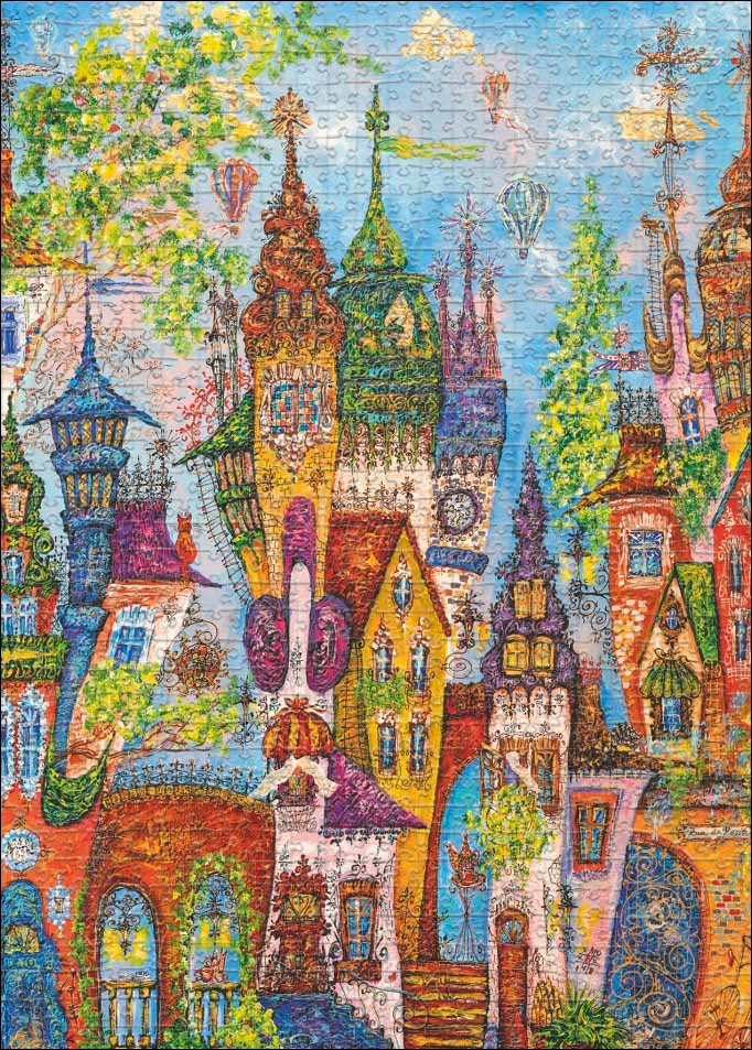 Charming Village, Red Arches Contemporary & Modern Art Jigsaw Puzzle
