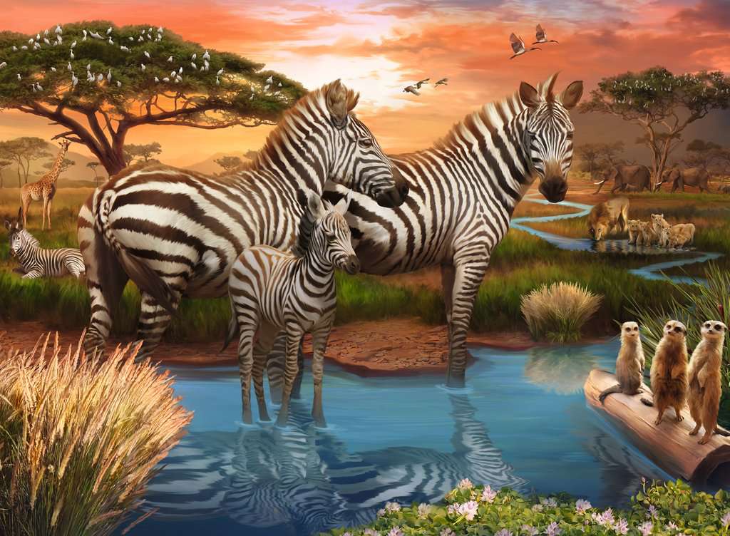 Zebras at the Waterhole Animals Jigsaw Puzzle