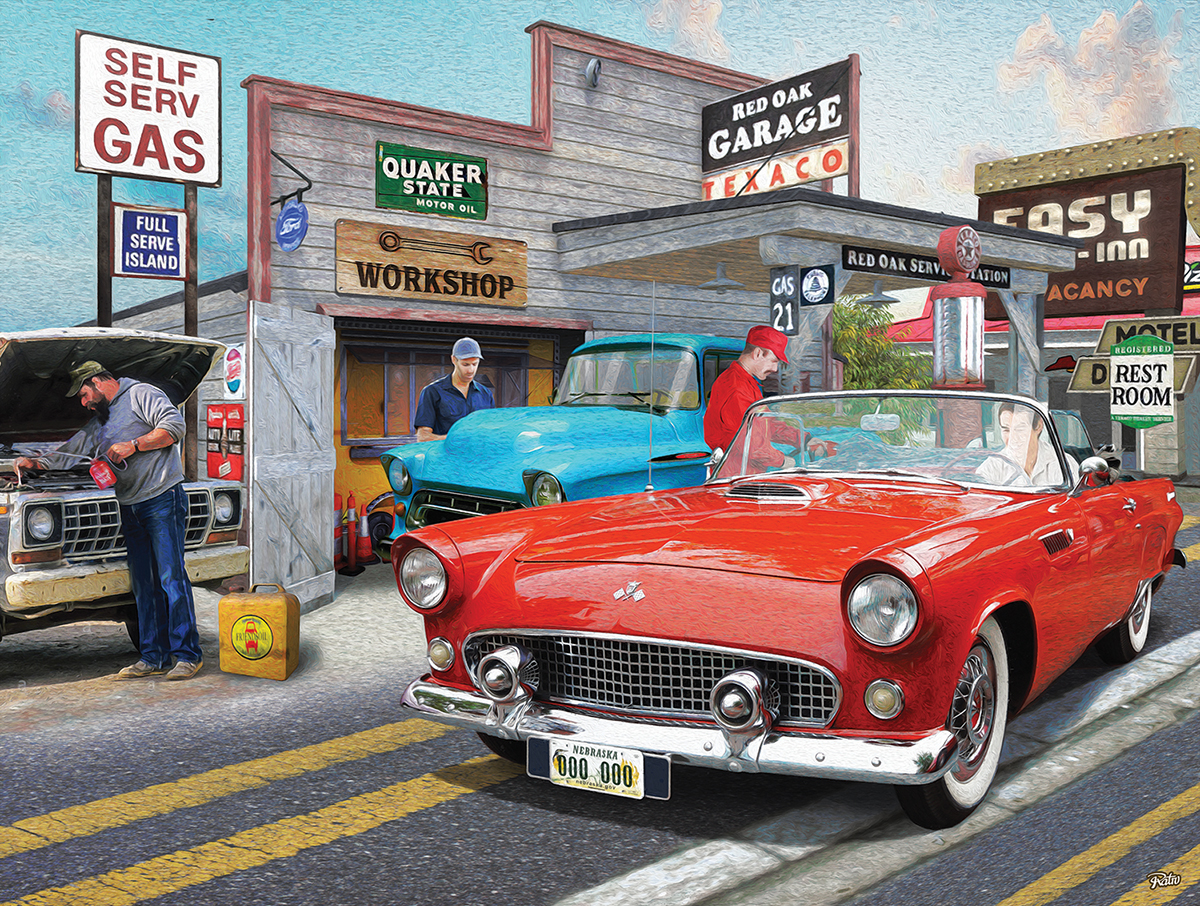 Red Oak Service Station Car Jigsaw Puzzle