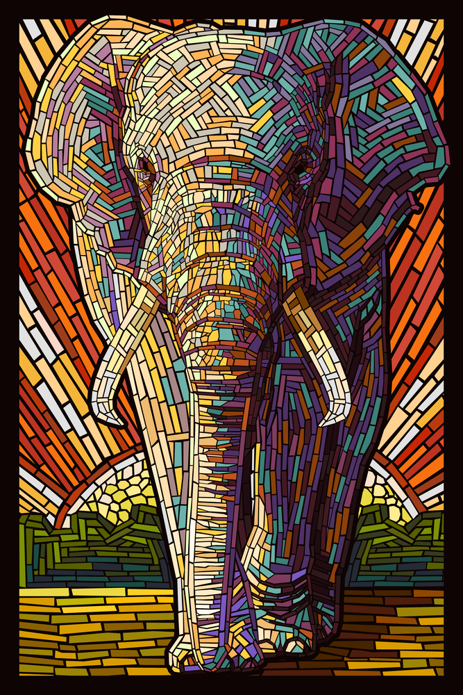 African Elephant, Paper Mosaic Elephant Jigsaw Puzzle