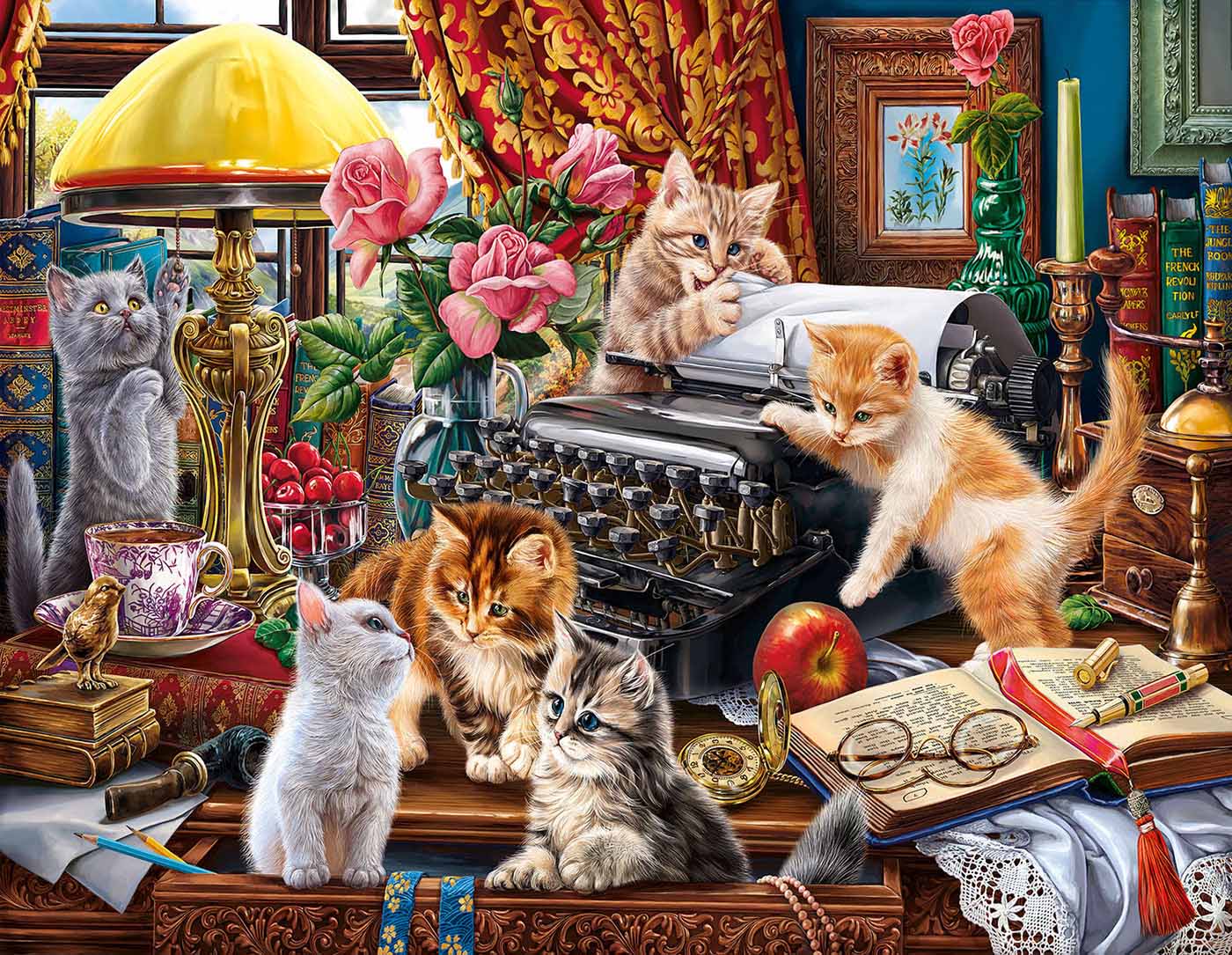 Kittens in the Writer's Office, 1000 Pieces, SunsOut | Puzzle Warehouse