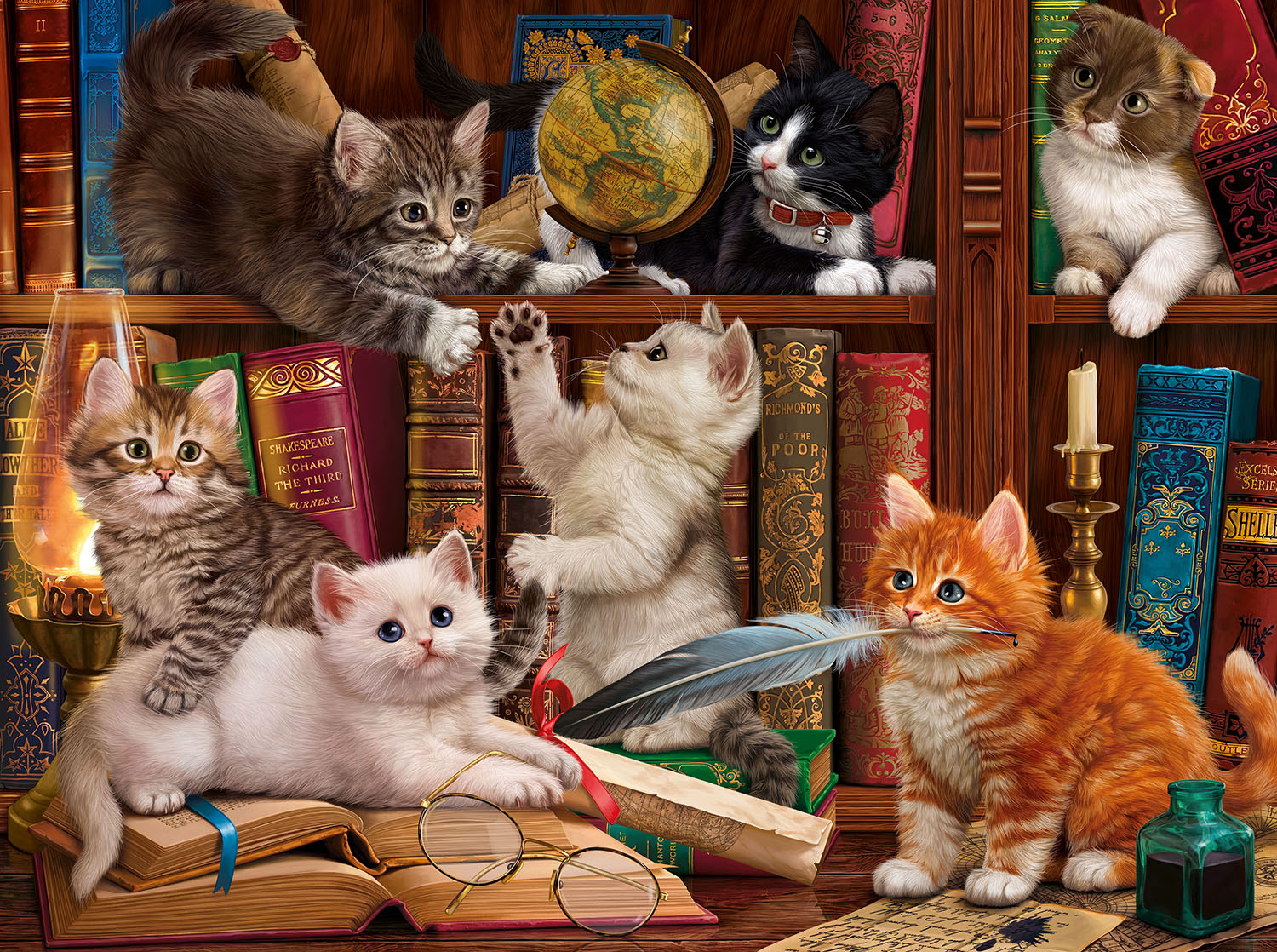 Library Kittens Cats Jigsaw Puzzle